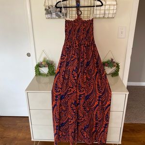 Orange & Blue halter dress - size Small
